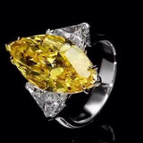 3Ct Marquise Cut Yellow Citrine Three Stone Engagement Ring 14K White Gold Over