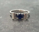 0.55ct Engagement Ring Round Cut Blue Sapphire Bow Knot 14k White Gold Finish