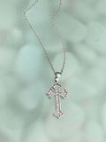 1ct Round Cut VVS1D Diamond Pendant with Chain Christ Cross 14k WhiteGold Finish