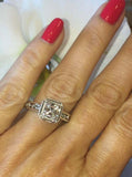 2ct Asscher Diamond Vintage Milgrain Filigree Solitaire Ring 14k White Gold Over