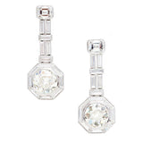 2ct Round Cut Diamond Art Deco Baguette Accent Drop Earrings 14k White Gold Over