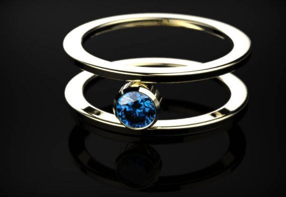 0.5ct Round Cut Blue Sapphire Engagement Ring 14k Yellow Gold Finish Stackable