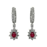 3Ct Pear Cut Pink Ruby Diamond Halo Accent Dangle Earrings 14K White Gold Finish