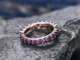 2Ct Round Cut Purple Amethyst Eternity Slim Wedding Band Ring 14K Rose Gold Over