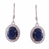 2.5ct Drop Earrings Oval Cut Sapphire Diamond Halo Fish Hook 14k White Gold Over