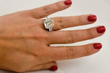 2.3ct Asscher Cut Diamond Engagement Ring Accents Trilogy 14k White Gold Finish