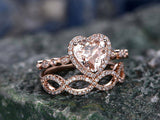 2ct Heart Cut Morganite Bridal Set Engagement Infinity Band 14k Rose Gold Finish