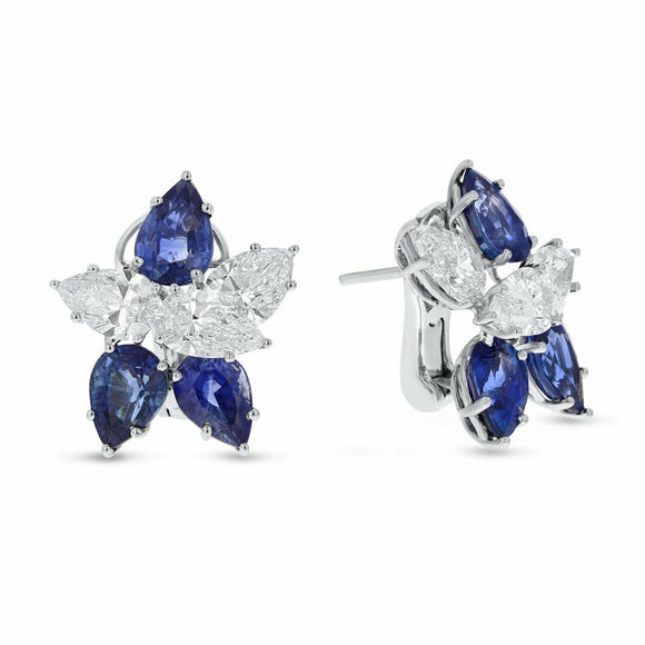 2.9ct Stud Earrings Pear Cut Blue Sapphire Cocktail Women 14k White Gold Finish