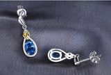 2ct Drop Earrings Oval Cut Blue Topaz Twist Heart 14k White Gold Finish