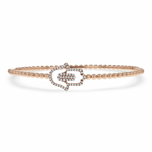 1.5ct Round Cut Diamond Hamsa Women Cuff Bangle Bracelet 14K Rose Gold Finish