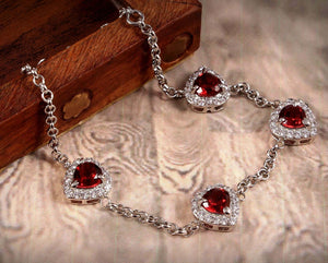 5ct Pear Cut Red Garnet Hollow Stylish Women Chain Bracelet 14k WhiteGold Finish