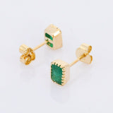 1.5ct Stud Earrings Green Emerald Cut Solitaire Design 14k Yellow Gold Finish