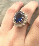 2.55ct Engagement Ring Oval Cut Blue Sapphire Cocktail 14k White Gold Finish