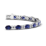 20Ct Oval Cut Blue Sapphire Diamond Unique Tennis Bracelet 18K White Gold Finish