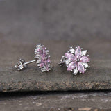 2ct Stud Earrings Marquise Cut Pink Sapphire Floral Cluster 14k WhiteGold Finish