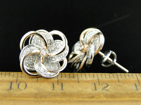 0.75ct Round Cut VVS1D Diamond Floral Design Stud Earrings 14k Dual Gold Finish