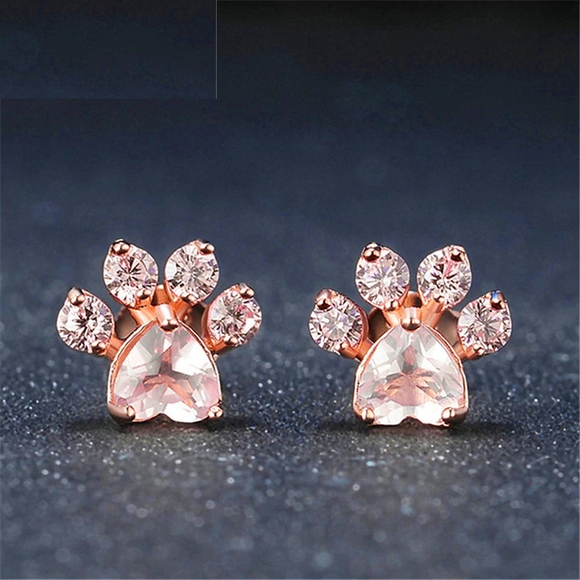 2ct Heart Cut Peach Morganite Dog Pet Bear Paw Stud Earrings 14k RoseGold Finish