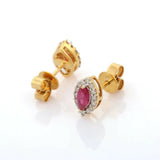 1.65ct Stud Earrings Marquise Cut Pink Ruby Halo 14k Yellow Gold Finish