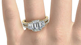 2ct Emerald Cut Three Stone Milgrain Split Band Engagement Ring 14k Gold Finish