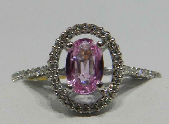 2.5ct Engagement Ring Oval Cut Pink Sapphire Diamond Halo 14k White Gold Finish