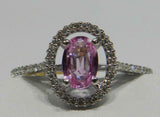 2.5ct Engagement Ring Oval Cut Pink Sapphire Diamond Halo 14k White Gold Finish