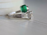 2.4ct Engagement Ring Green Emerald Cut Bypass Style 14k White Gold Finish