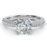 2.5ct Round Cut Diamonds On Band Solitaire Engagement Ring 14k White Gold Finish