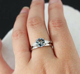 2.2ct Round Cut Blue Aquamarine Bridal Set Engagement Ring 14k White Gold Finish