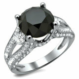 3Ct Round Cut Black Diamond Split Shank Engagement Ring 14K White Gold Finish