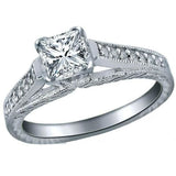 1.15ct Princess Diamond Solitaire with Accent Vintage Ring 14k White Gold Finish