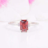 2ct Emerald Cut Red Garnet Engagement Ring Diamond Trilogy 14k White Gold Finish