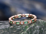 1.2Ct Green Emerald Diamond Full Eternity Wedding Band Ring 14K Rose Gold Finish