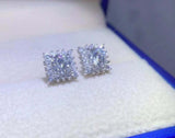 2ct Stud Earrings Round Cut Diamond Floral Halo Design 14k White Gold Finish