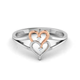 0.1Ct Round Cut DVVS1 Diamond Two Hearts Engagement Ring 14K Dual Gold Finish