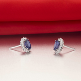 2ct Oval Cut Blue Sapphire Flower Solitaire Stud Earrings 14k White Gold Finish