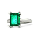 3Ct Green Emerald Classic Solitaire Engagement Ring Women 14K White Gold Finish