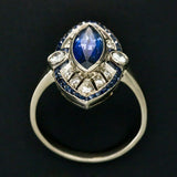 1.5ct Marquise Cut Blue Sapphire Art Deco Engagement Ring 14k White Gold Finish