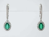 1.2ct Oval Cut Green Emerald Diamond Halo Dangle Earrings 14k White Gold Finish