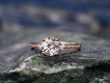 1.5ct Round Cut Peach Morganite Engagement Ring 14k Rose Gold Finish Three Stone