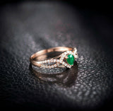 3Ct Pear Cut Green Emerald Diamond Split Band Engagement Ring 14K Rose Gold Over