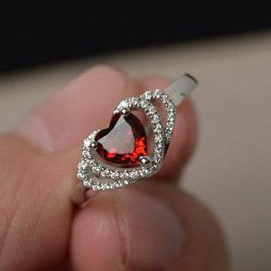 2ct Heart Cut Red Garnet Double Heart Shape Engagement Ring 14k WhiteGold Finish