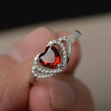 2ct Heart Cut Red Garnet Double Heart Shape Engagement Ring 14k WhiteGold Finish