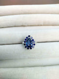 2.3ct Engagement Ring Pear Cut Blue Sapphire Solitaire Halo 14k WhiteGold Finish