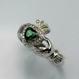 1ct Heart Cut Green Emerald Engagement Ring Claddagh Irish 14k White Gold Over