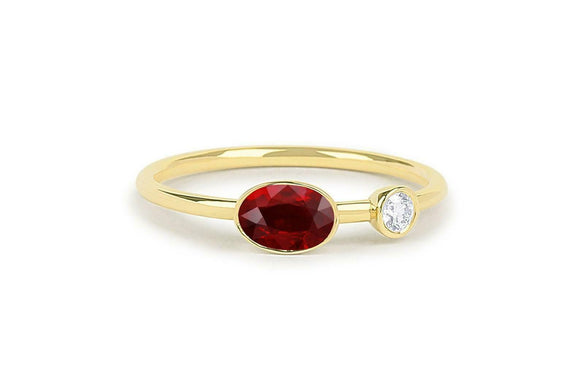 1ct Oval Cut Pink Ruby Two Stone Minimalist Engagement Ring 14k Yellow Gold Over