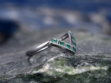 0.27ct Princess Cut Green Emerald V Shaped Petite Curved Ring 14k WhiteGold Over