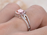 1ct Cushion Cut Peach Morganite Engagement Ring Split Shank 14k WhiteGold Finish