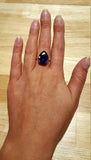 1.3ct Engagement Ring Pear Cut Blue Sapphire Solitaire Women 14k White Gold Over