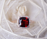 2ct Cushion Cut Red Garnet Engagement Ring 14k Rose Gold Finish Halo Solitaire