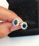 1ct Oval Cut Simulated Sapphire Floral Halo Stud Earrings 14k White Gold Plated